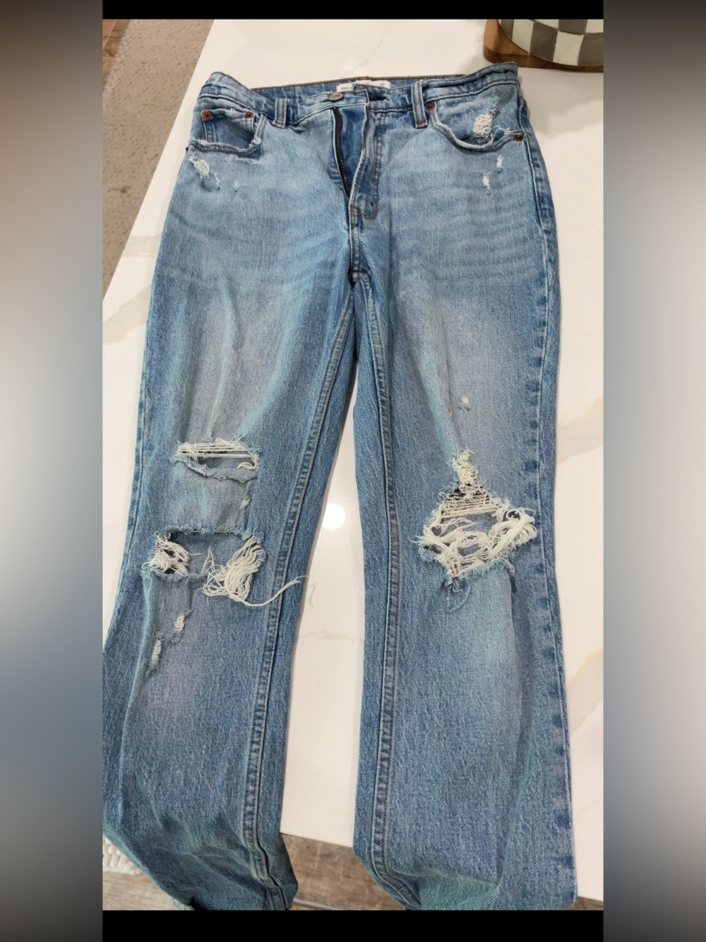 Abercrombie & Fitch Light Blue Distressed Boyfriend Jeans